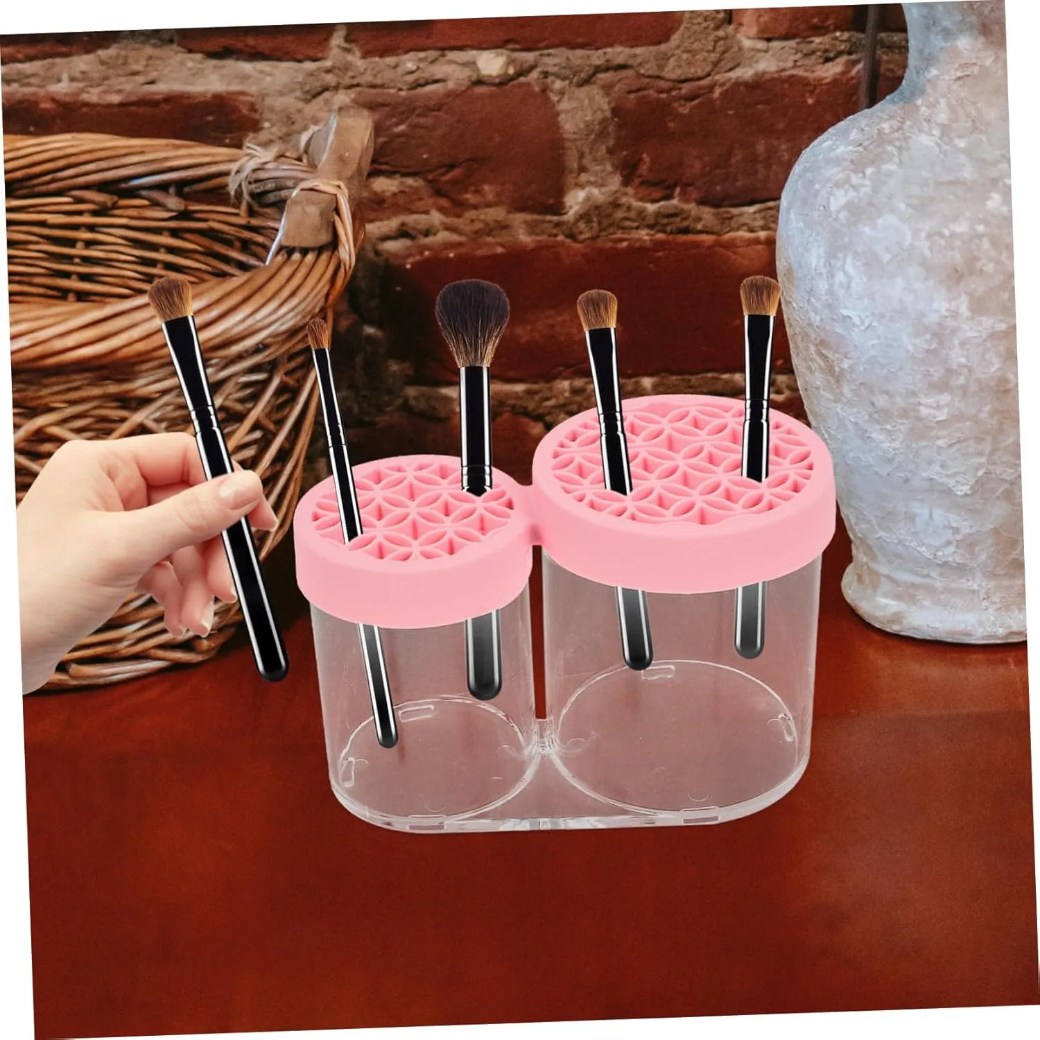 Makeup Brush Storage Organizer Built Drying Rack Compact Vanity Makeup Organizer for Eyebrow Pencils Eyeshadow Brushes Stylish Design for Desktop Use