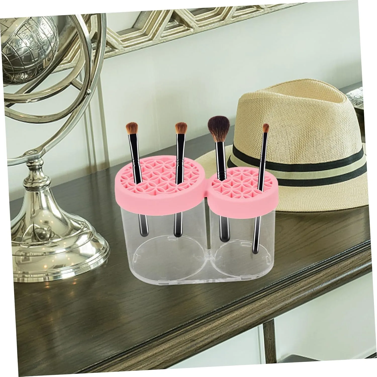 Makeup Brush Storage Organizer Built Drying Rack Compact Vanity Makeup Organizer for Eyebrow Pencils Eyeshadow Brushes Stylish Design for Desktop Use