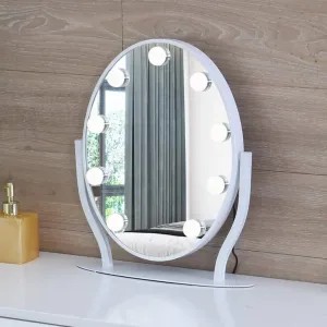 Makeup Mirror LED Makeup Mirror with Light Bulb Creative Portable Oval Mirror HD Makeup Light Mirror (Color : White Design : Plugging in) (Color : White Size : Charging)