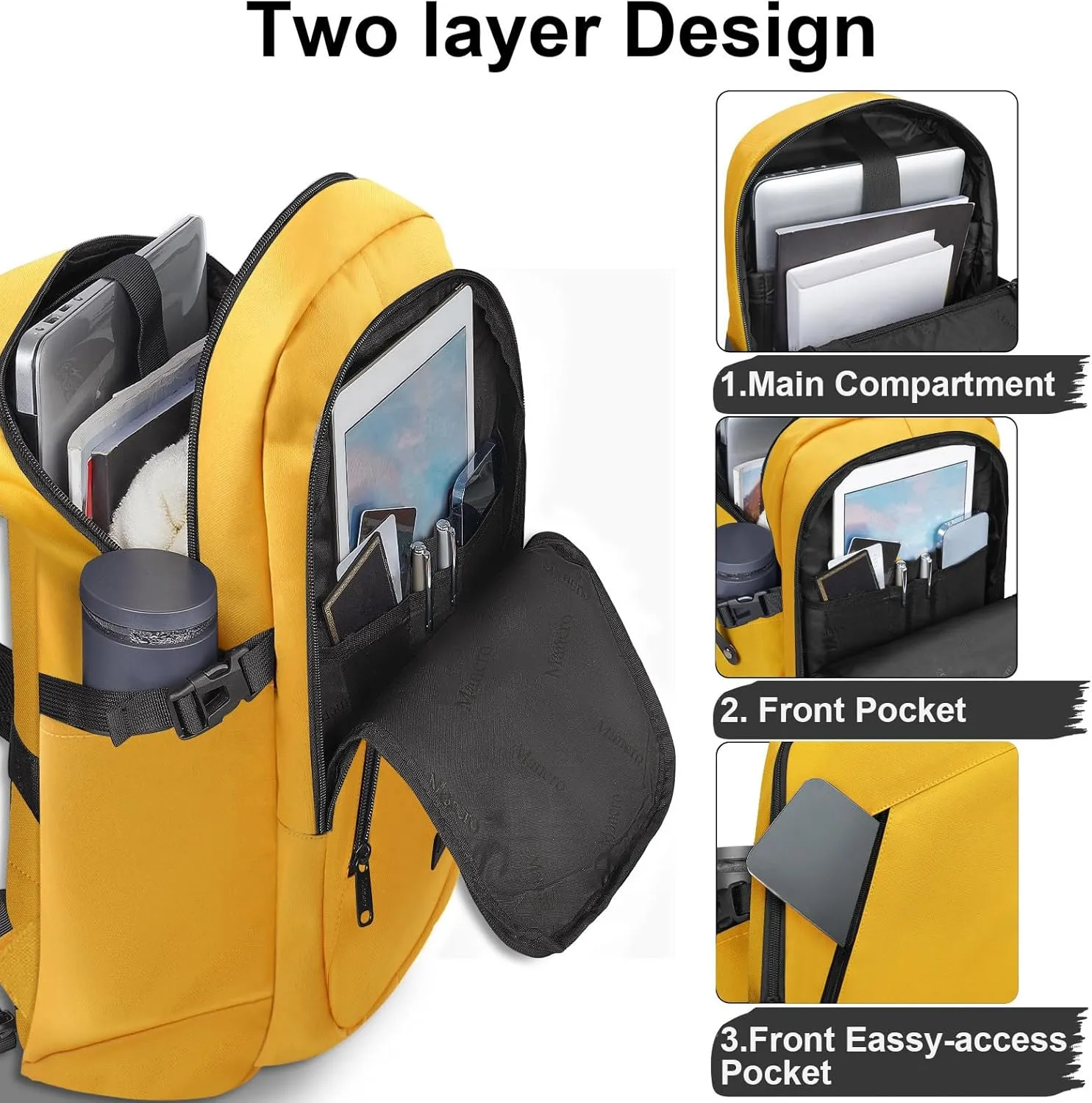 Mancro Travel Laptop Backpack with USB Charging Port, 15.6 in Anti Theft Backpack for Women Men, Computer Bag Fits 15.6 Inch Laptop and Notebook Backpack Gift, Yellow