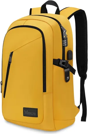 Mancro Travel Laptop Backpack with USB Charging Port, 15.6 in Anti Theft Backpack for Women Men, Computer Bag Fits 15.6 Inch Laptop and Notebook Backpack Gift, Yellow