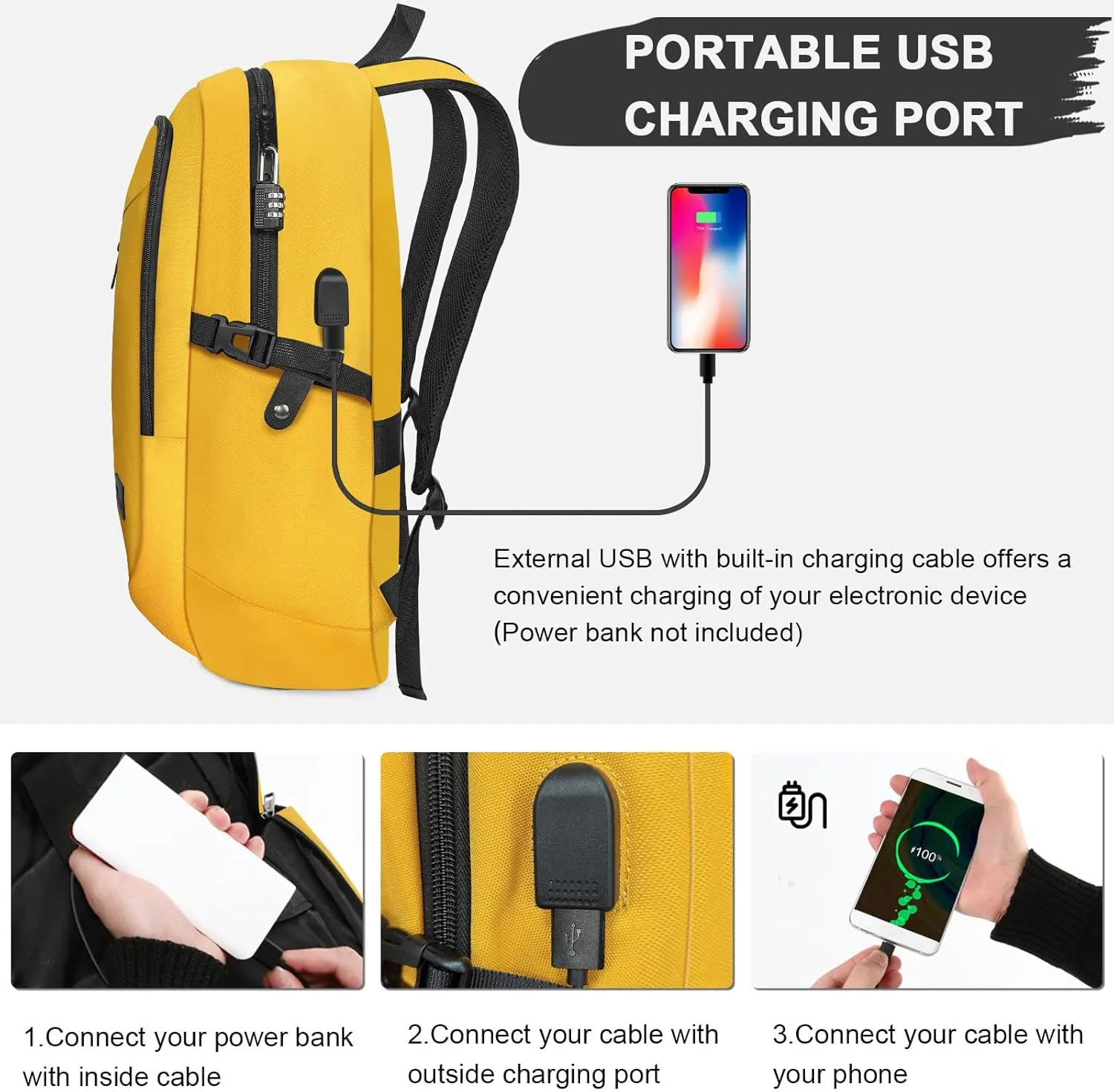 Mancro Travel Laptop Backpack with USB Charging Port, 15.6 in Anti Theft Backpack for Women Men, Computer Bag Fits 15.6 Inch Laptop and Notebook Backpack Gift, Yellow