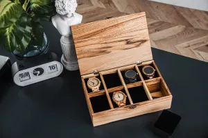 Mangowood Watch Box for Men - Wooden Watch Case with Hinged Lid, Organiser Display Case - Perfect for Christmas, Valentine's Day, Father's Day Gift 8 Room