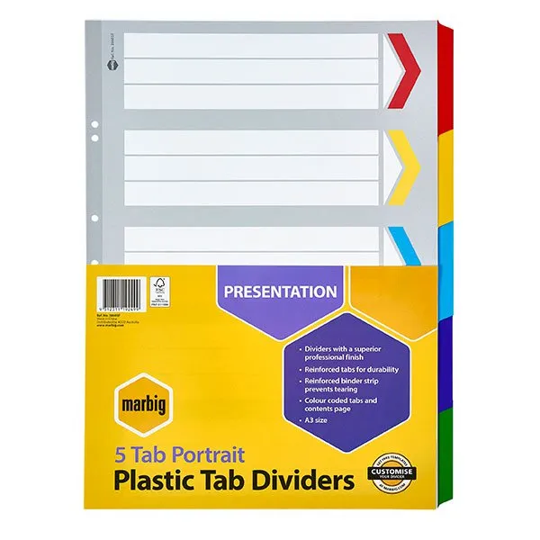Marbig A3 Portrait Indices/Divider, 5 Tabs