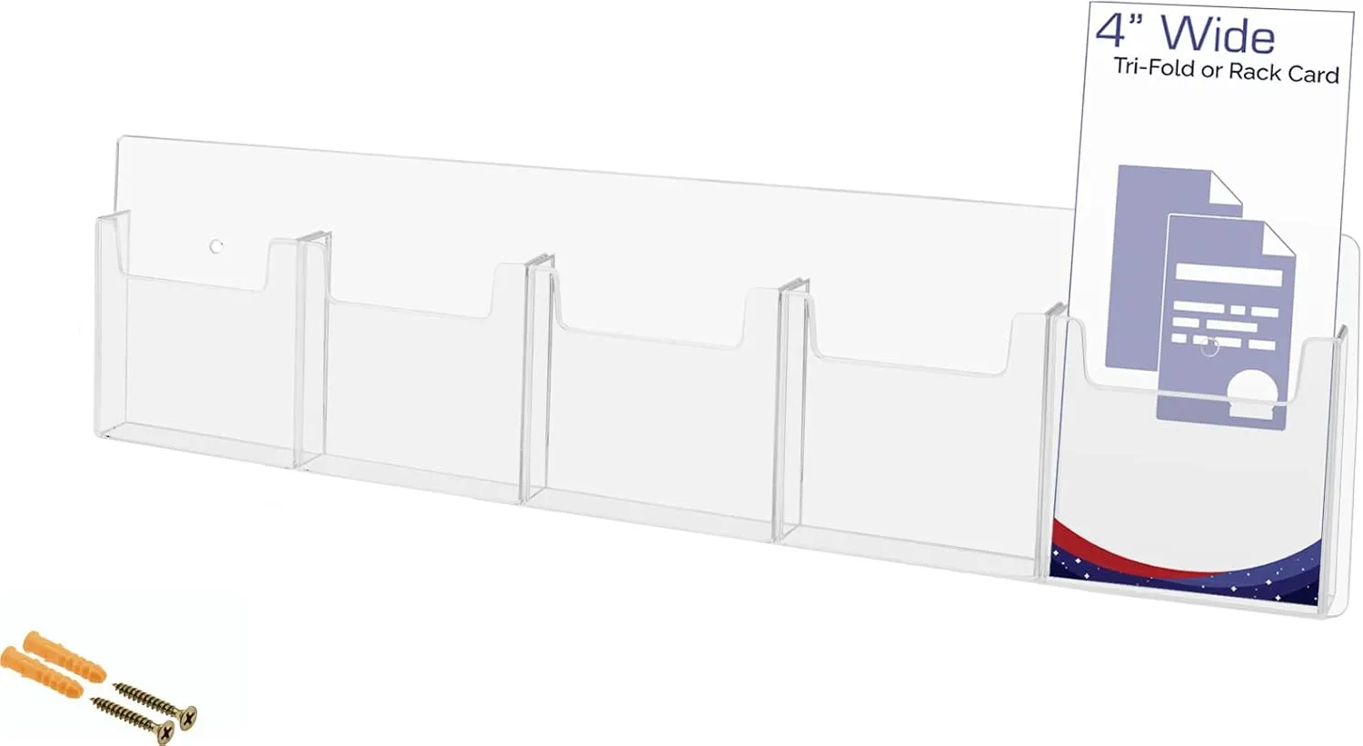 Marketing Holders 2 Pack Trifold Holder 5 Pocket Clear Acrylic Organizer with Hanging Hardware for Displaying 4" Brochures and Pamphlets in Offices Retail Stores and Event Spaces