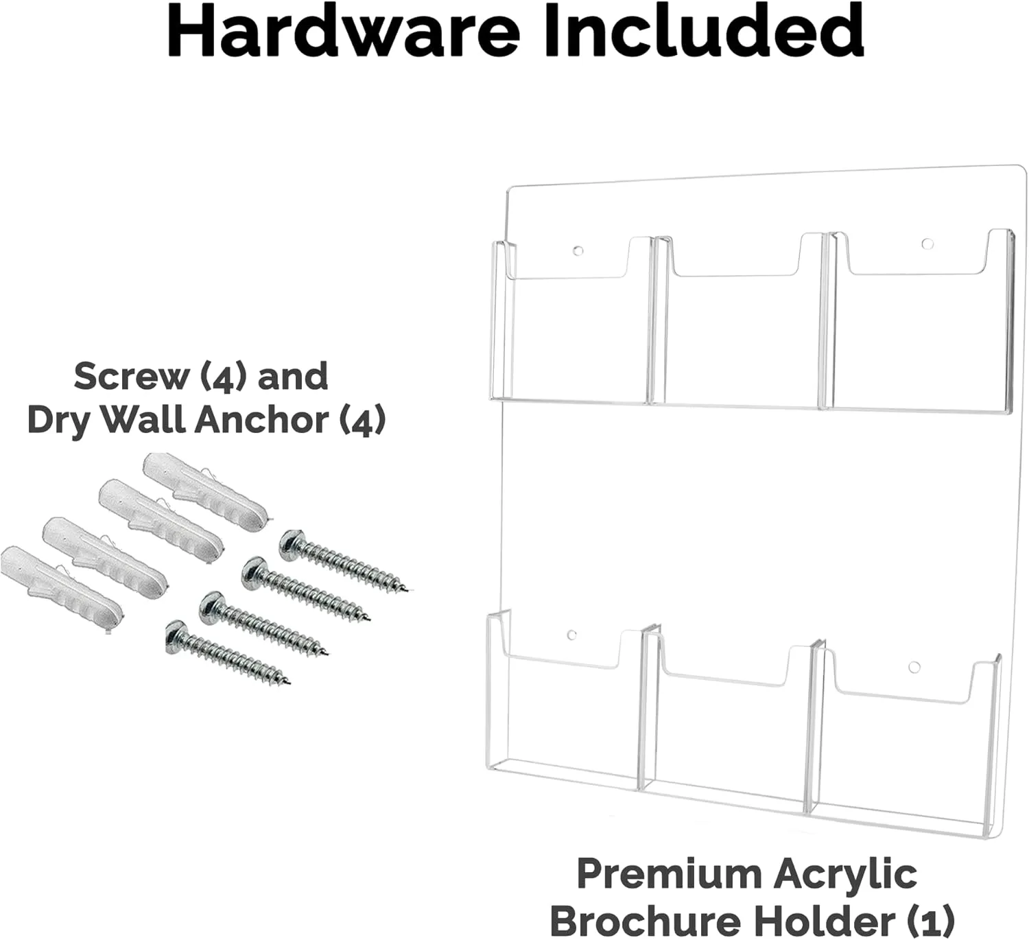 Marketing Holders Brochure Holder 6 Pocket Clear Acrylic Organizer with Hanging Hardware for Displaying 4" Trifolds and Pamphlets in Offices Lobbies and Retail Stores