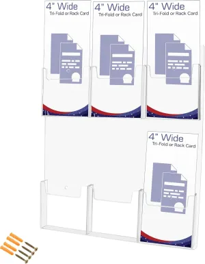 Marketing Holders Brochure Holder 6 Pocket Clear Acrylic Organizer with Hanging Hardware for Displaying 4" Trifolds and Pamphlets in Offices Lobbies and Retail Stores
