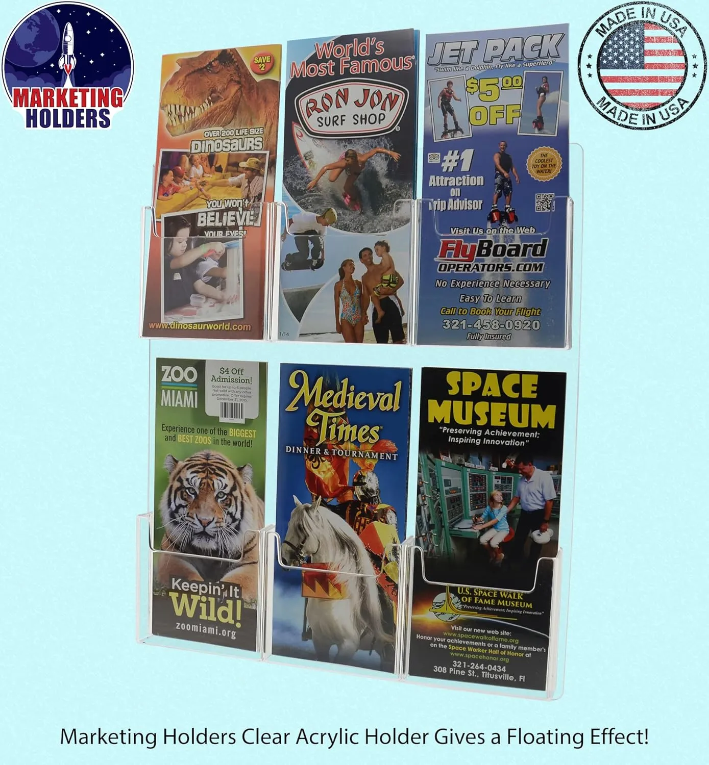 Marketing Holders Brochure Holder 6 Pocket Clear Acrylic Organizer with Hanging Hardware for Displaying 4" Trifolds and Pamphlets in Offices Lobbies and Retail Stores