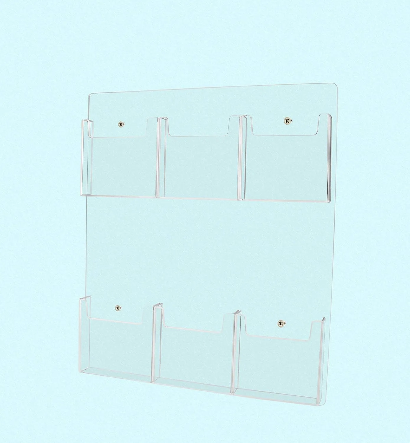 Marketing Holders Brochure Holder 6 Pocket Clear Acrylic Organizer with Hanging Hardware for Displaying 4" Trifolds and Pamphlets in Offices Lobbies and Retail Stores