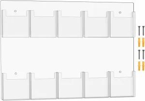 Marketing Holders Trifold Display Rack Pamphlet Pockets 4" Wide Brochure Holder 10 Pocket Wall Mount with Hardware Clear Acrylic Plexiglass Ad Rack Cards Slot Literature Organizer Display