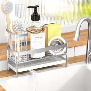 masadi Sink Organizer Caddy Countertop for Kitchen, Sliver Dish Sponge Holders, Instant Dry Brush Holders, Kitchen Storage Organziation Essentials and Decor