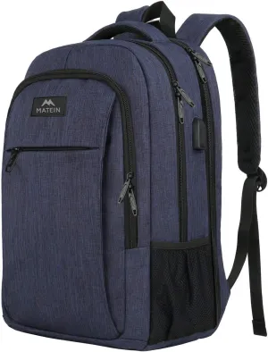 MATEIN Large College Backpack, Sturdy Computer Backpack with USB Charging Port Fits 17 inch Notebook, Carryon Luggage Travel Laptop Bag for Business Men and Women Christmas New Year Gift, Blue