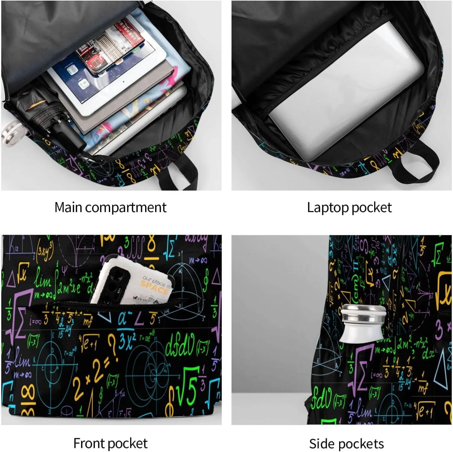 Math Colorful Geometrical Plots Formulas Calculations Multipurpose School Bag Bookbag for Teenage Boys Girls Daily Backpack