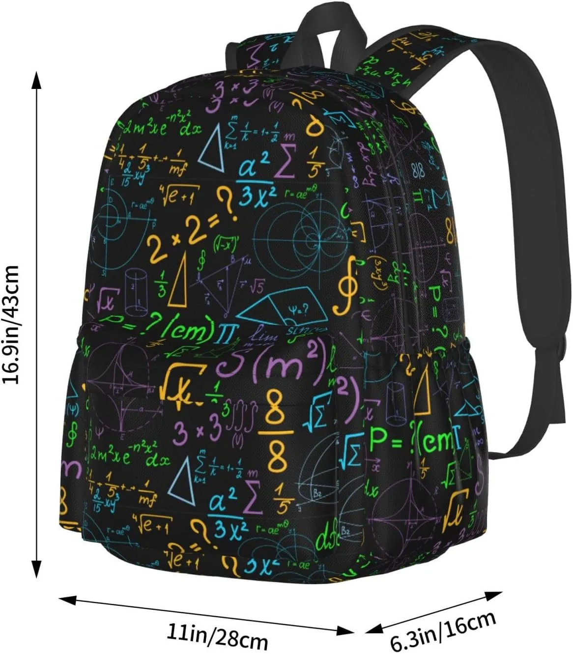 Math Colorful Geometrical Plots Formulas Calculations Multipurpose School Bag Bookbag for Teenage Boys Girls Daily Backpack