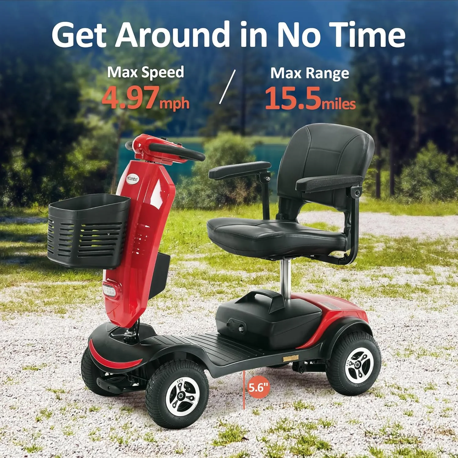 MCombo Power Mobility Scooter for Adults, 4 Wheel Mobility Scooter with Rotating Swivel Seat, 15 Miles, 4.97MPH, Headlight, Basket and Charger Included, MS315 (Red)
