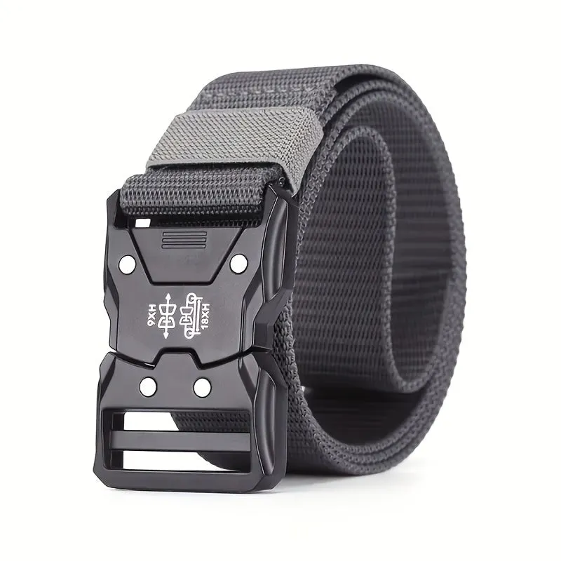 Men's Canvas Belt with Embossed Detail, Adjustable Size Plastic Buckle
