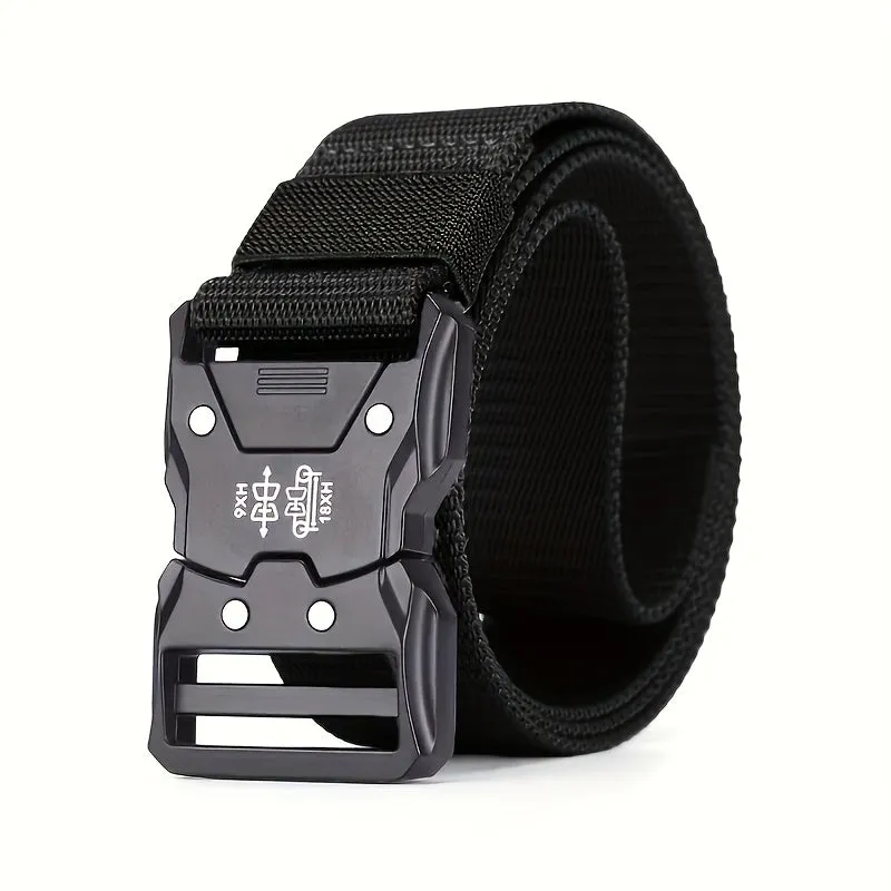 Men's Canvas Belt with Embossed Detail, Adjustable Size Plastic Buckle