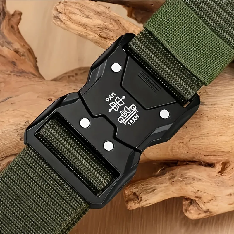 Men's Canvas Belt with Embossed Detail, Adjustable Size Plastic Buckle