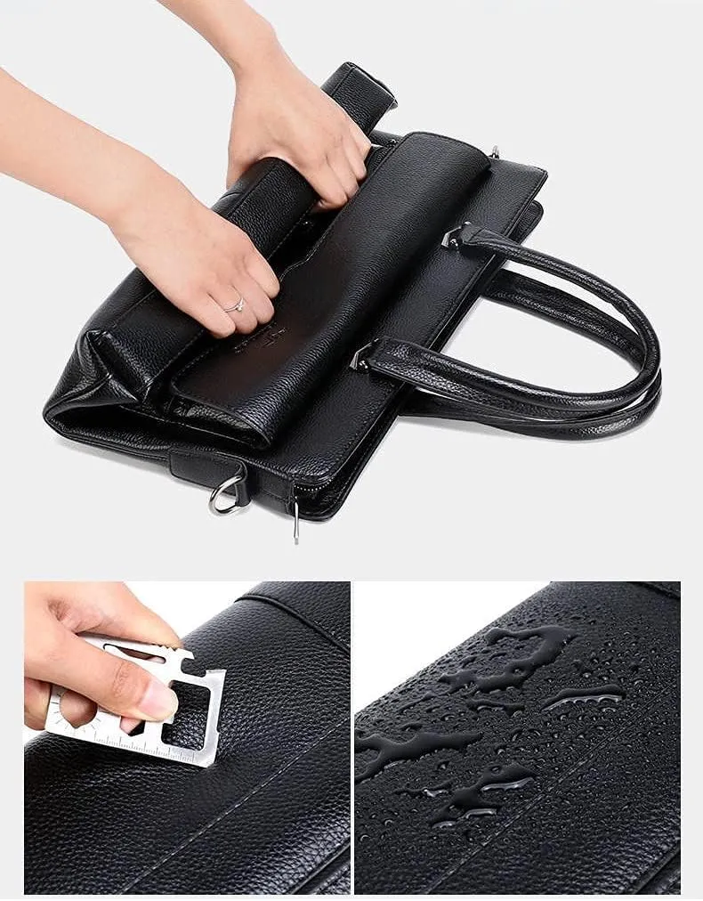 Men's Faux Leather Messenger Shoulder Bags, 14 Inches Laptop Briefcase Business Satchel Black