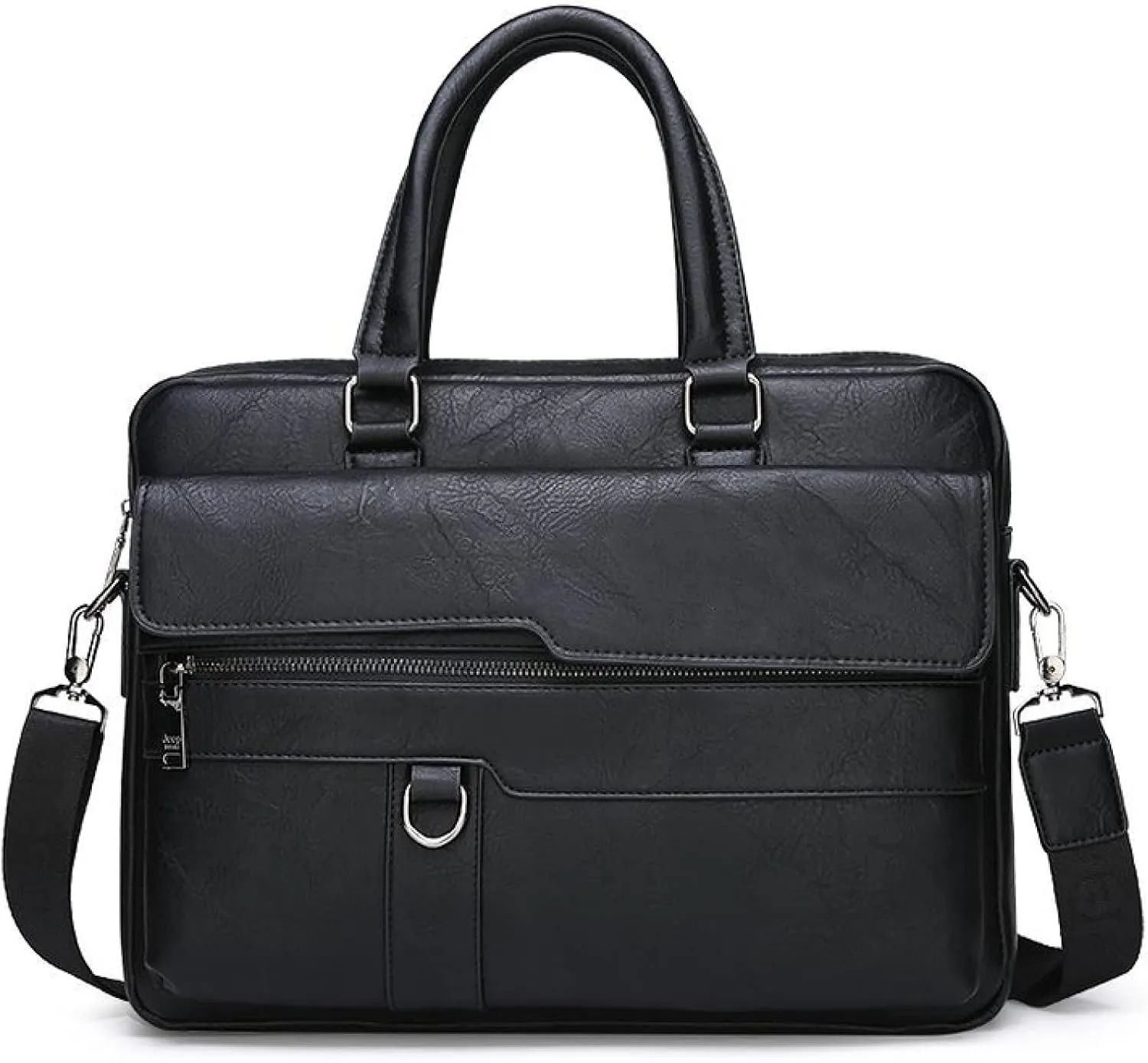 Men's Faux Leather Messenger Shoulder Bags, 14 Inches Laptop Briefcase Business Satchel Black