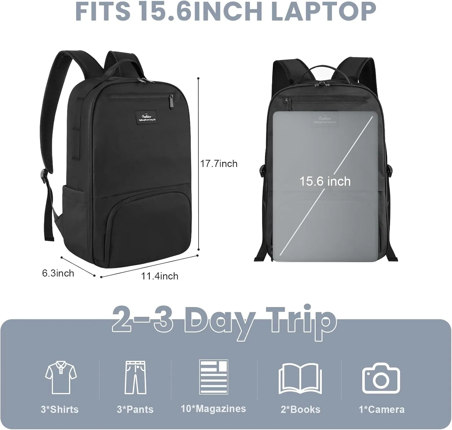 Mens Work Backpack, Black Backpack for Men Women, Bookbag for Men, Book Bag for School Teens, Travel Laptop Backpack Fits 15.6 Inch Notebook, Water Resistant Back Pack with Luggage Strap (Black)