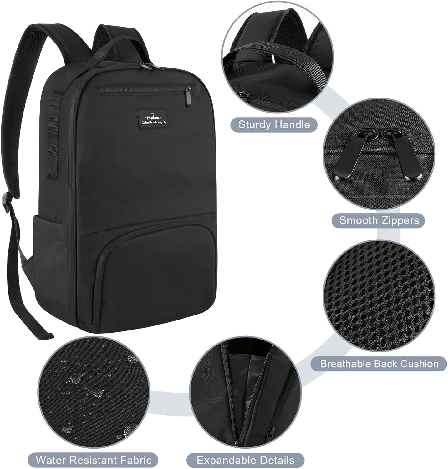 Mens Work Backpack, Black Backpack for Men Women, Bookbag for Men, Book Bag for School Teens, Travel Laptop Backpack Fits 15.6 Inch Notebook, Water Resistant Back Pack with Luggage Strap (Black)