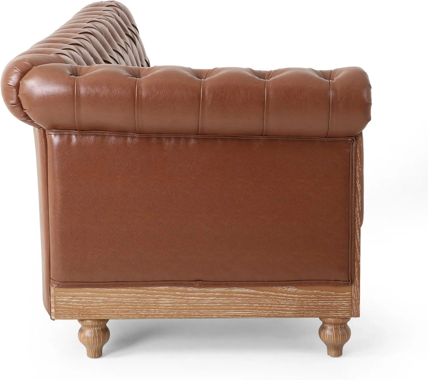 Merax PU Chesterfield Sofa, Retro Style Upholstered 6 Seat Leather Rolled Arm Couch for Living Room Bedroom, Light Brown