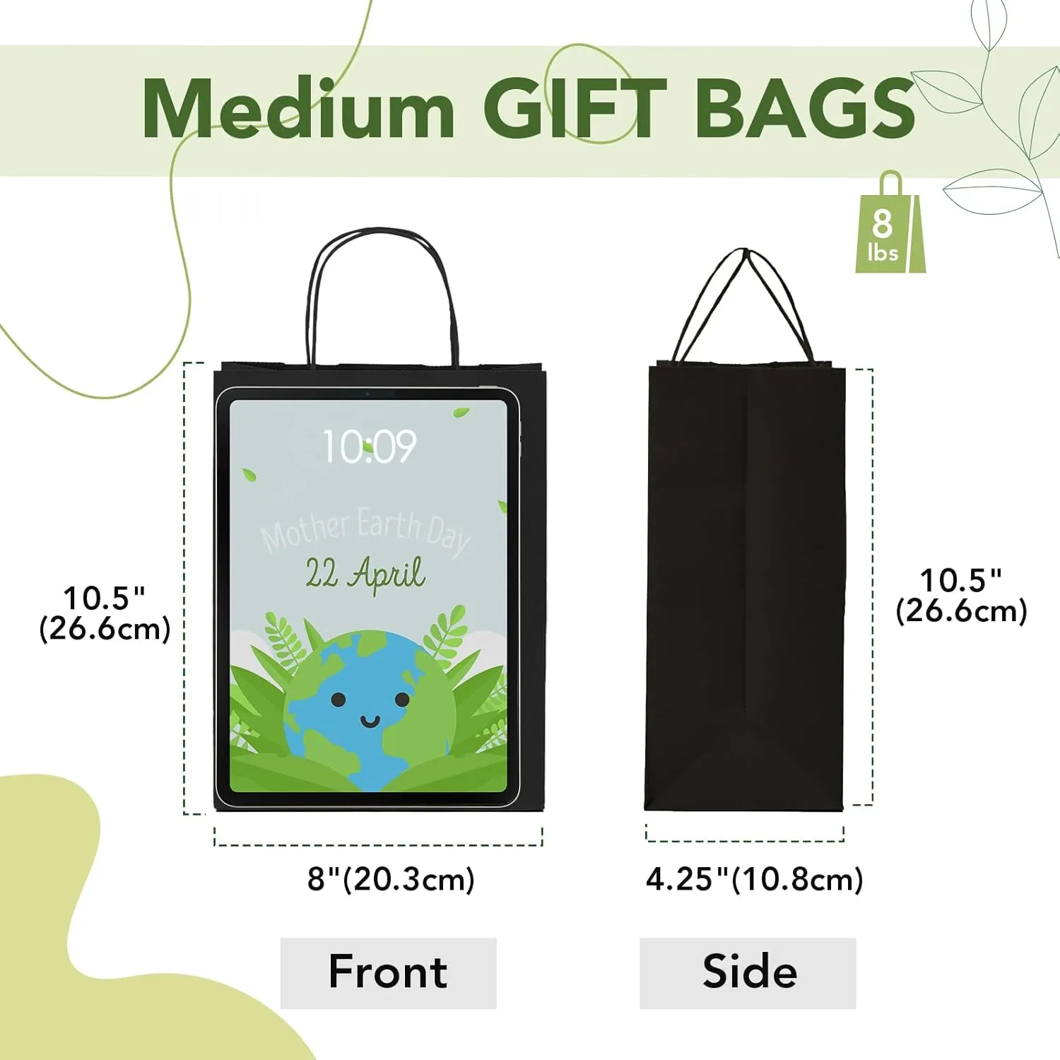 MESHA 100 Pack Black Gift Bags 8x4.25x10.5 Inch Kraft Paper Bags with Handles Bulk Craft Bag Medium Size for Wending Birthday Party Favor Retail Merchandise Bag
