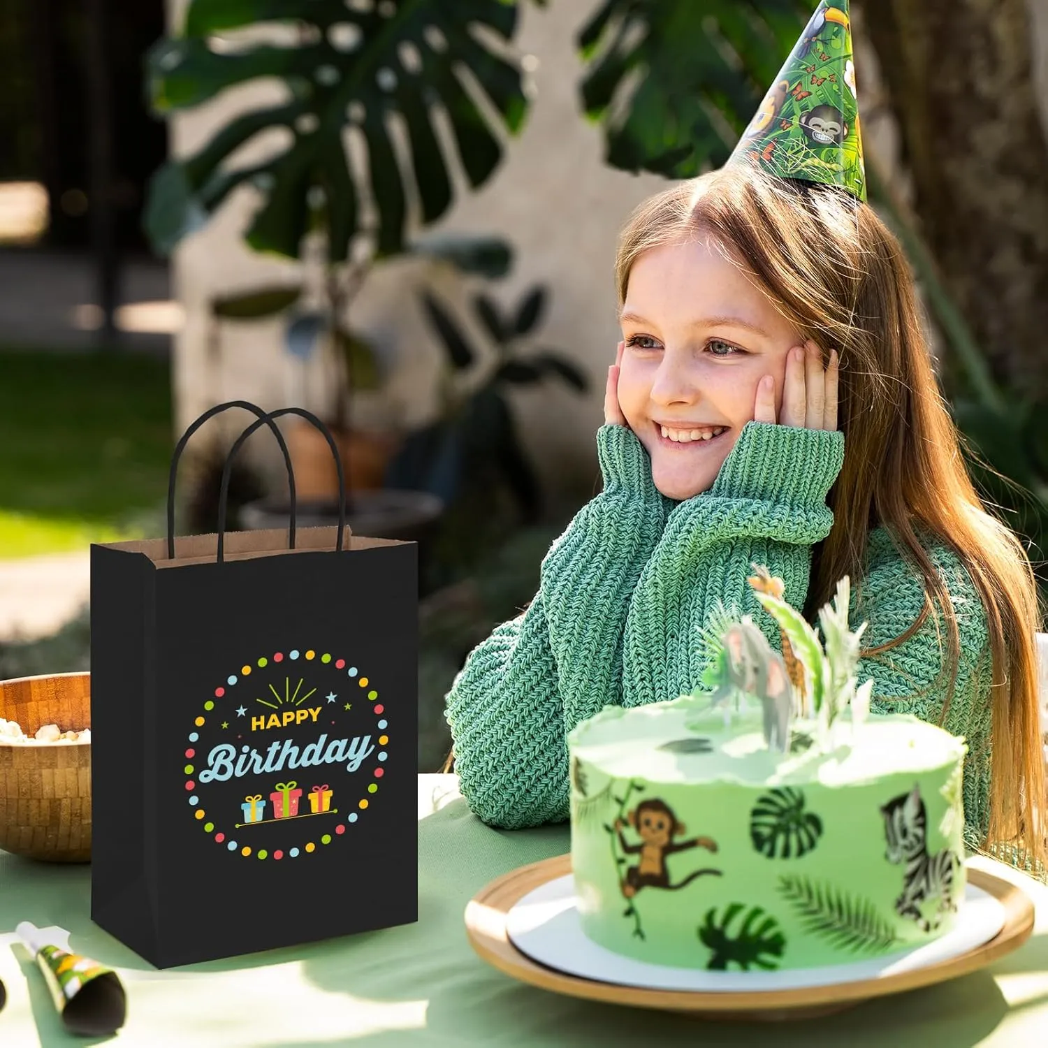 MESHA 100 Pack Black Gift Bags 8x4.25x10.5 Inch Kraft Paper Bags with Handles Bulk Craft Bag Medium Size for Wending Birthday Party Favor Retail Merchandise Bag