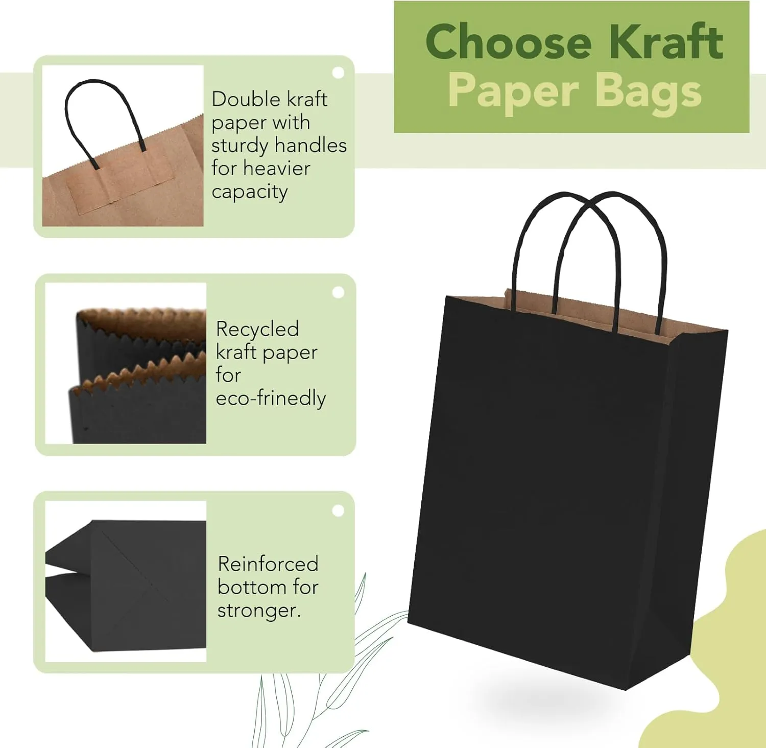 MESHA 100 Pack Black Gift Bags 8x4.25x10.5 Inch Kraft Paper Bags with Handles Bulk Craft Bag Medium Size for Wending Birthday Party Favor Retail Merchandise Bag