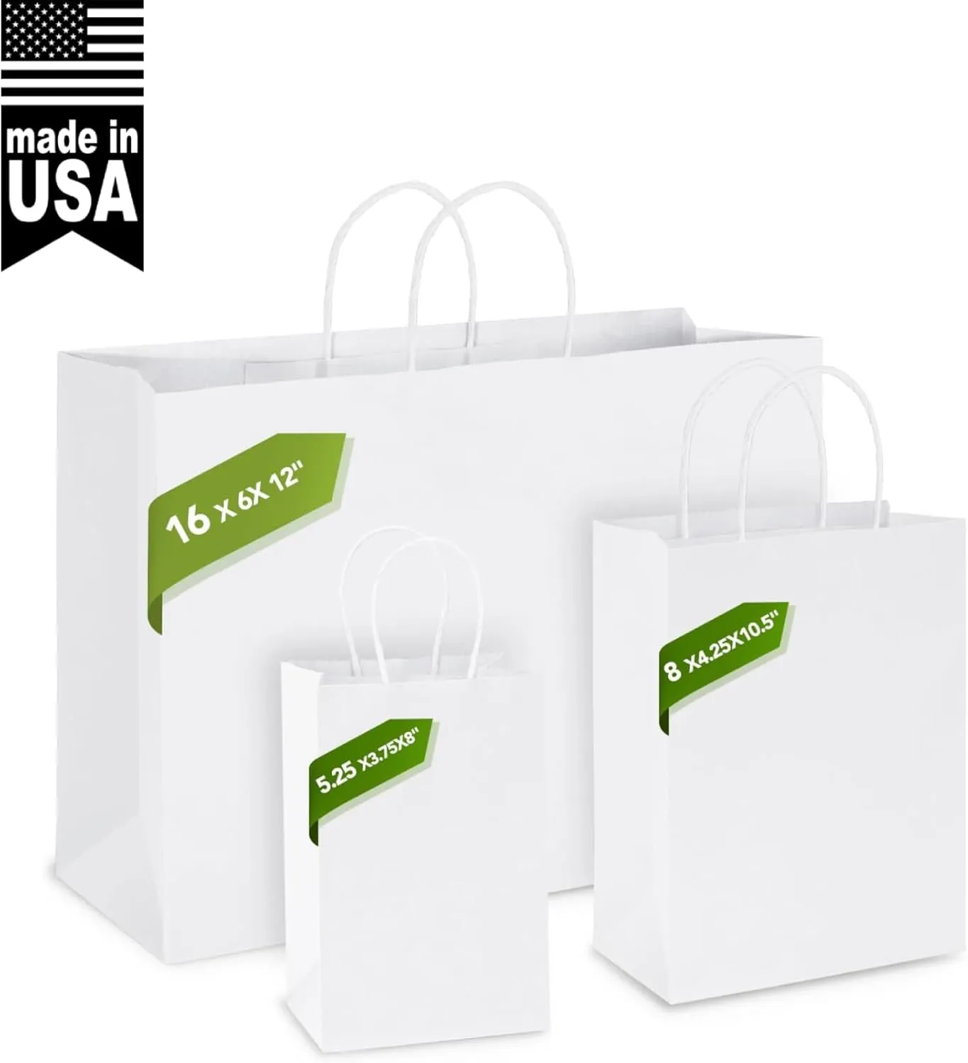 MESHA 100 Pack White Gift Bags 8x4.25x10.5 Inch Kraft Paper Bags with Handles Bulk Craft Bag Medium Size for Wending Birthday Party Favor Retail Merchandise Bag