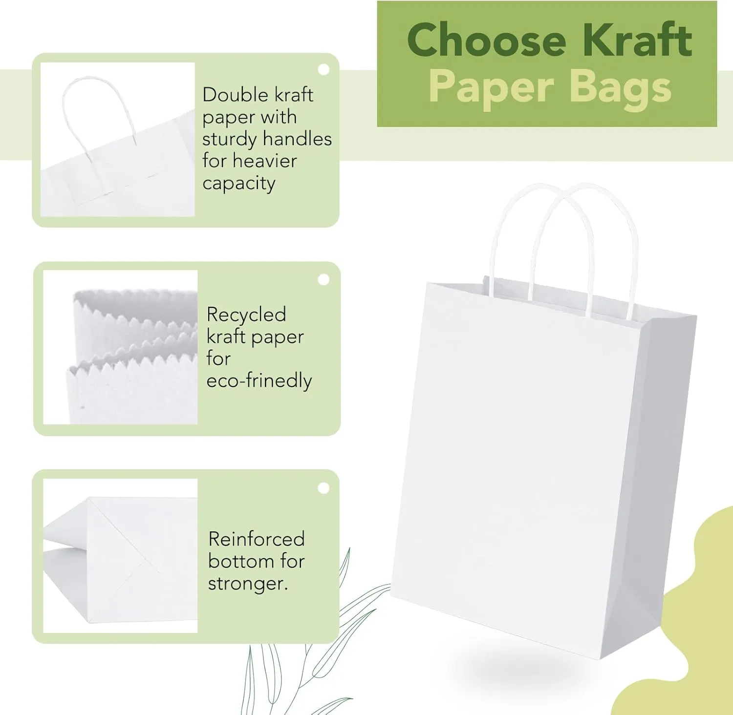 MESHA 100 Pack White Gift Bags 8x4.25x10.5 Inch Kraft Paper Bags with Handles Bulk Craft Bag Medium Size for Wending Birthday Party Favor Retail Merchandise Bag