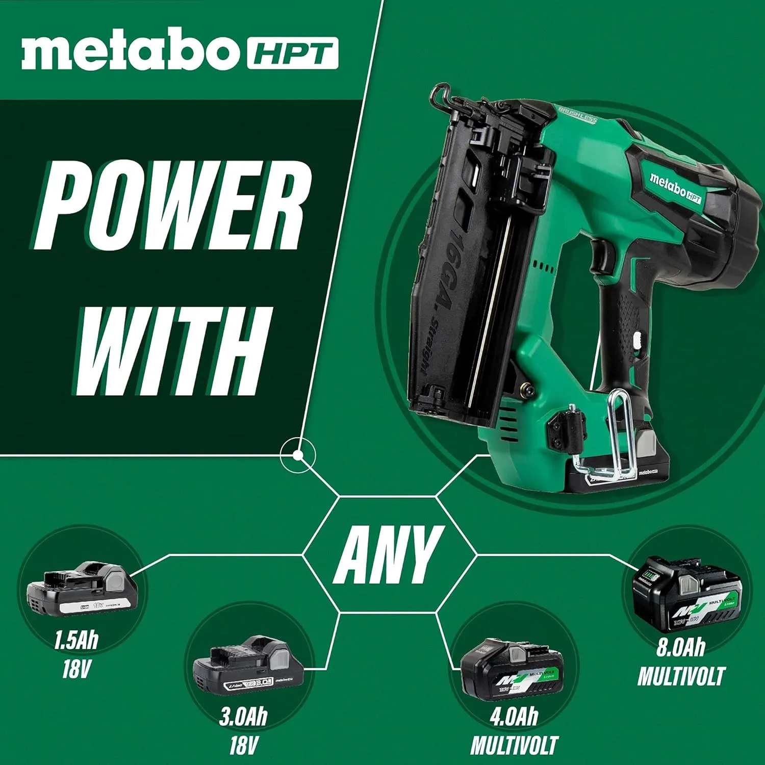 Metabo HPT 18V MultiVolt™ Cordless Finish Nailer Kit | Includes 1 Battery | 16 Gauge | Lifetime Tool Warranty | NT1865DMS