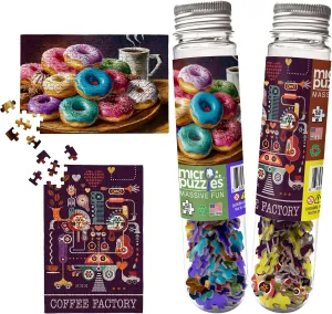 MicroPuzzles “Coffee & Donuts” Mini Jigsaw Puzzle 2-Pack – 150-Piece Café Treat Pocket 4×6 in Puzzle Gift | Made in USA | Small Business