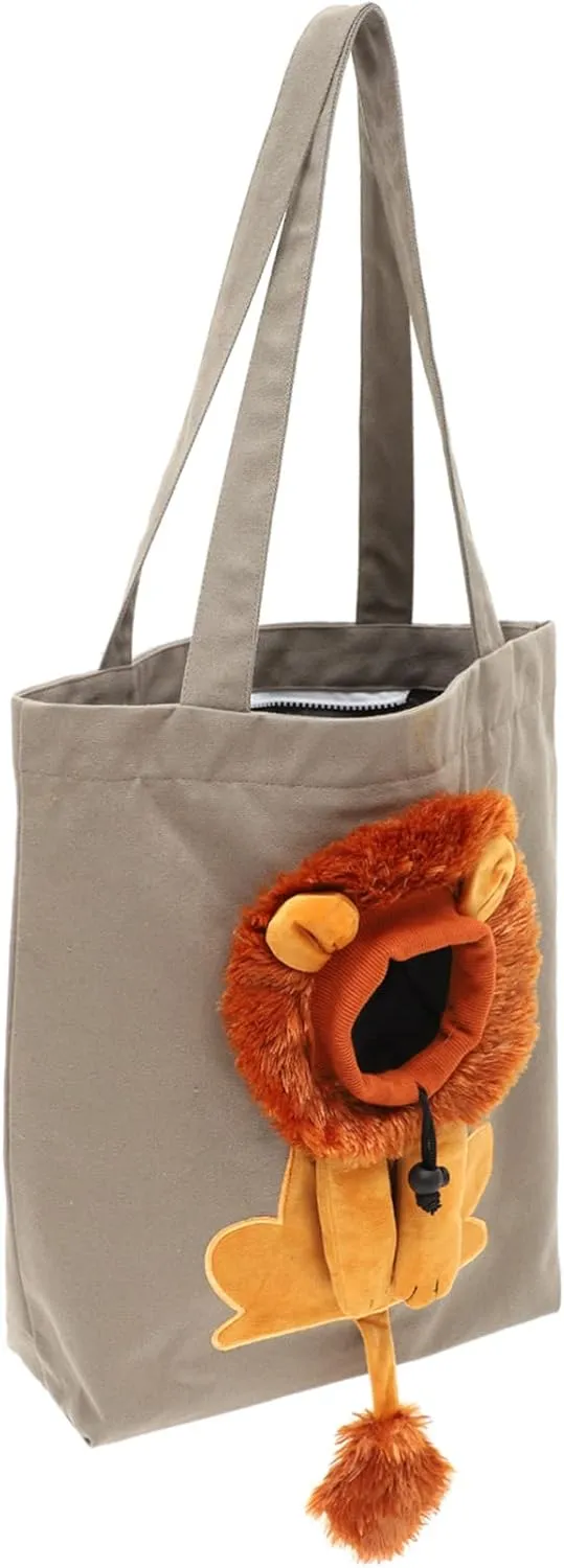 Mikikit Lion Shaped Pet Canvas Shoulder Cat Carrier for Outdoor Use Lightweight Sling Tote with Storage for Pets Breathable Design
