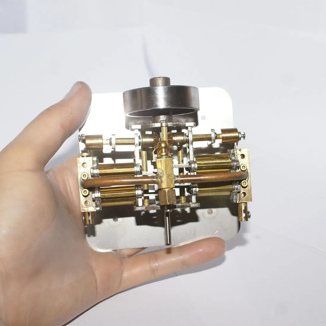 Mini Horizontal 4-Cylinder Steam Engine Model, Precision DIY Steam Power Motor for Model Boat Ship, Mechanical Science Educational Gift, No Boiler Included (90×90×45mm)