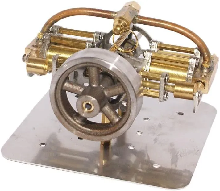 Mini Horizontal 4-Cylinder Steam Engine Model, Precision DIY Steam Power Motor for Model Boat Ship, Mechanical Science Educational Gift, No Boiler Included (90×90×45mm)