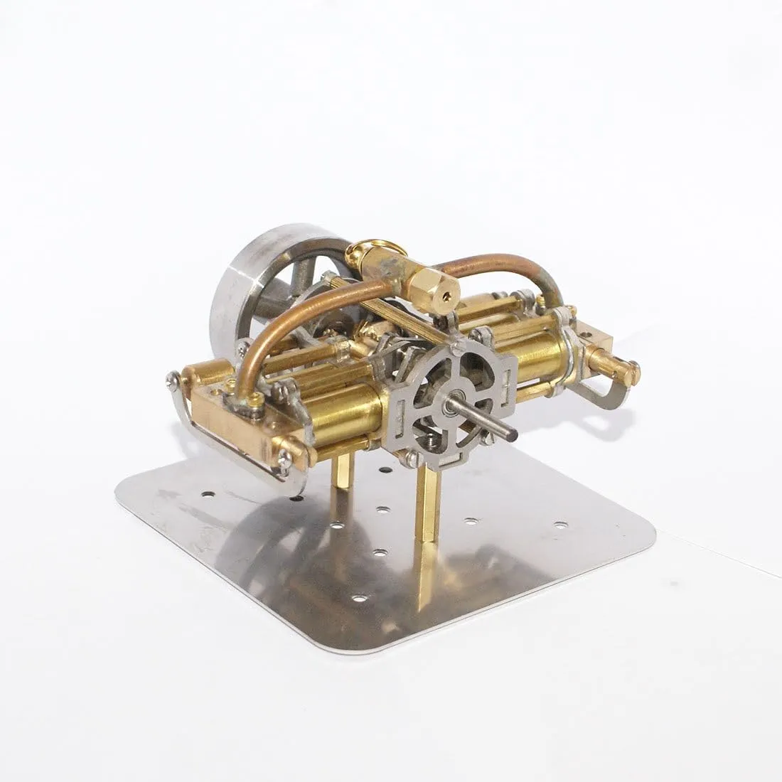 Mini Horizontal 4-Cylinder Steam Engine Model, Precision DIY Steam Power Motor for Model Boat Ship, Mechanical Science Educational Gift, No Boiler Included (90×90×45mm)