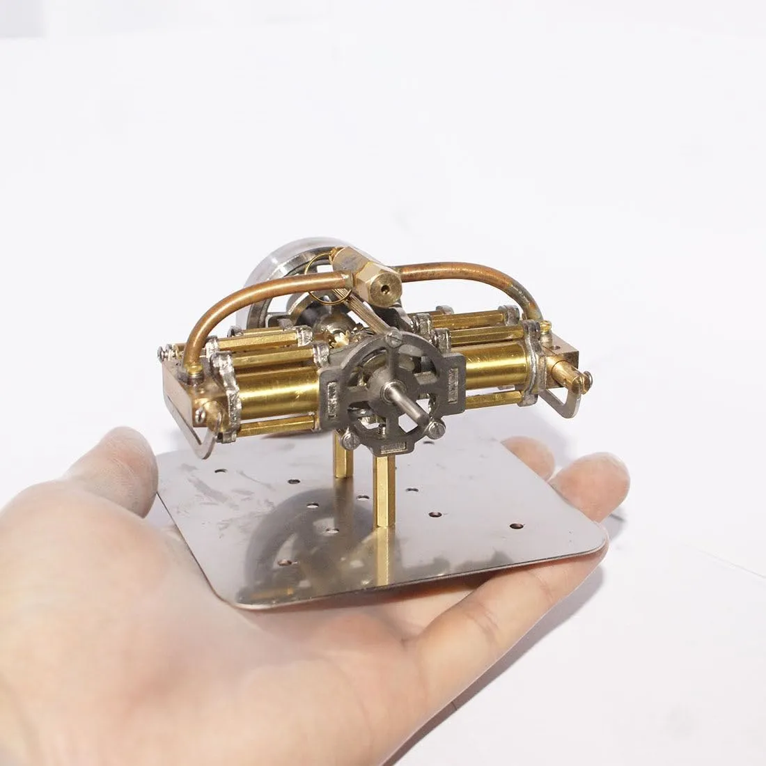 Mini Horizontal 4-Cylinder Steam Engine Model, Precision DIY Steam Power Motor for Model Boat Ship, Mechanical Science Educational Gift, No Boiler Included (90×90×45mm)