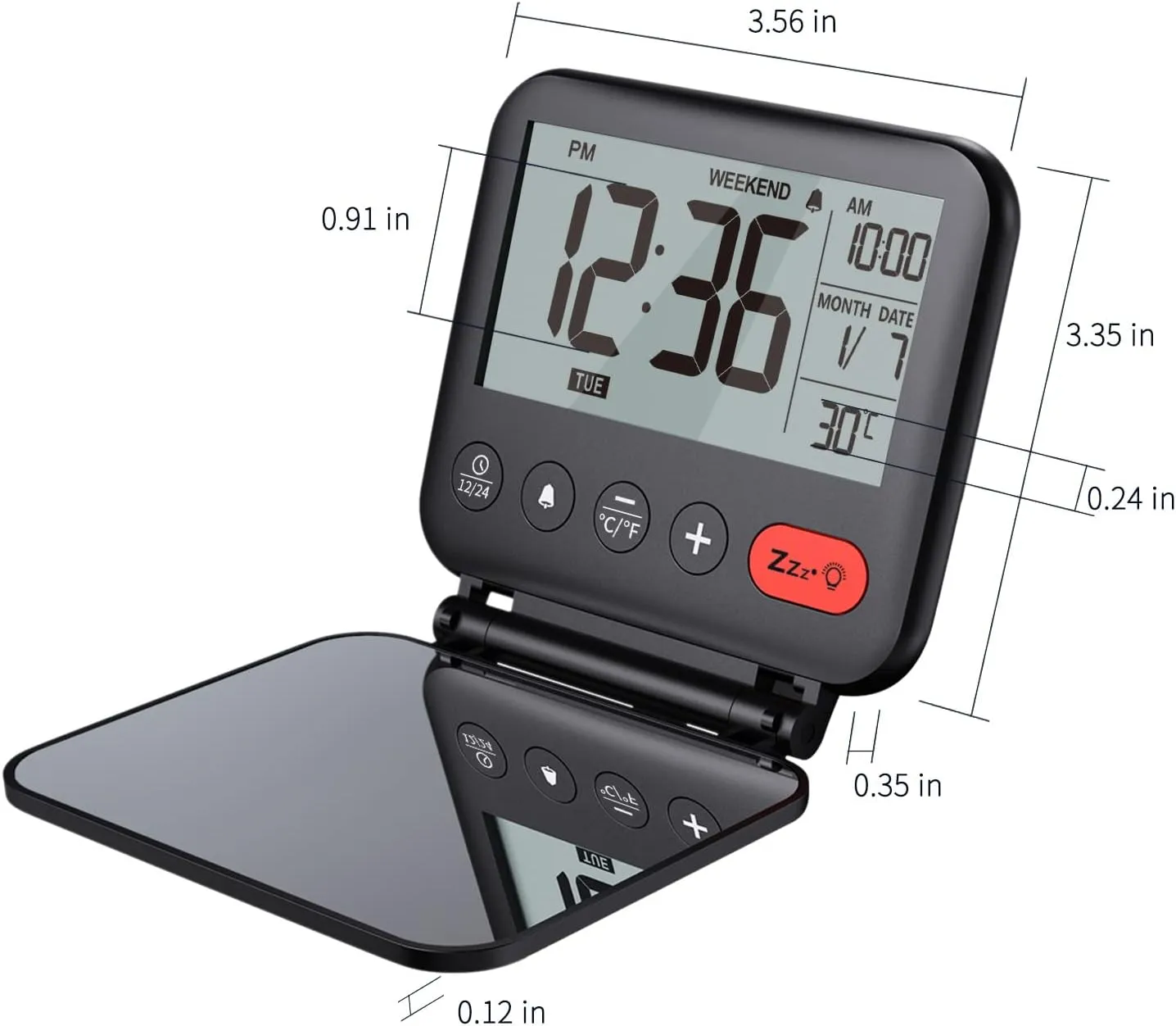 Mini Portable Digital Travel Alarm Clock with LCD Backlight Calendar Temperature 12/24H Makeup Bedroom Desk