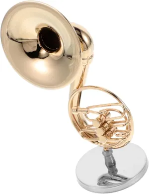 Miniature French Horn Model Realistic Brass Musical Instrument Gold-Plated Desk Decor for Music Rooms for Collectors and Students