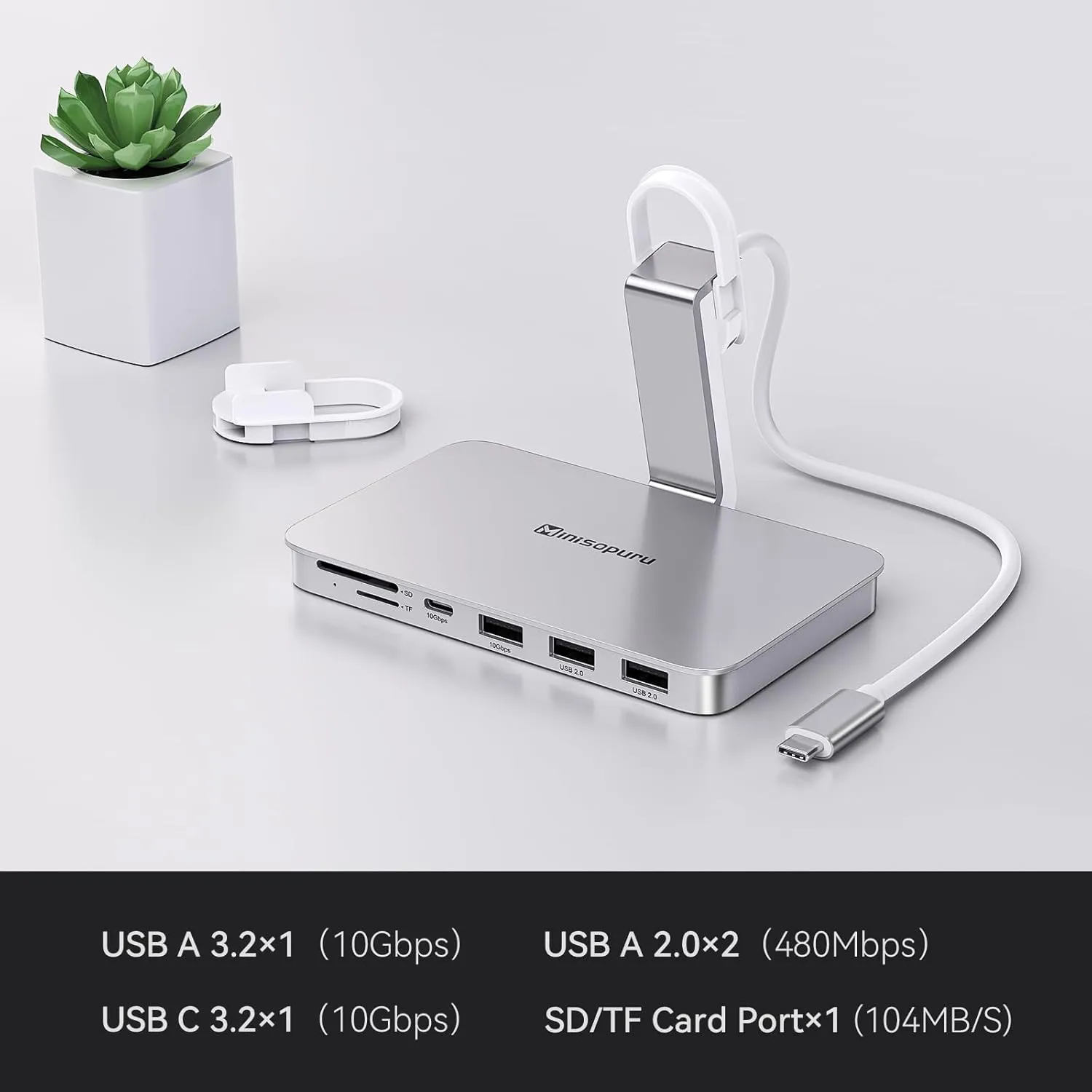 Minisopuru iMac USB Hub - Compatible with iMac 24 inch M1/M3/M4 & Studio Display 27, Silver (10Gbps USB 3.2, No SSD Port)
