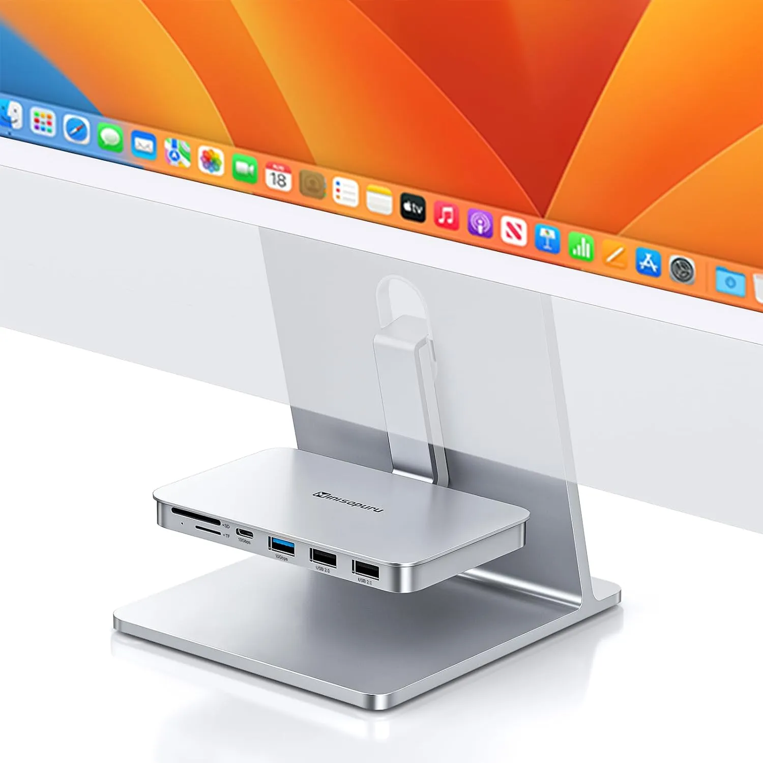 Minisopuru iMac USB Hub - Compatible with iMac 24 inch M1/M3/M4 & Studio Display 27, Silver (10Gbps USB 3.2, No SSD Port)