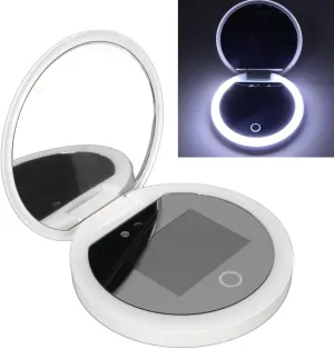 Mirror, 3.5 Inch Travel Compact Mirror with Camera for Sunscreen Test, 2X Magnification Portable Lighted Mirror for Handbag,Checking Facial Sunscreen LED Makeup Mirror, Folding