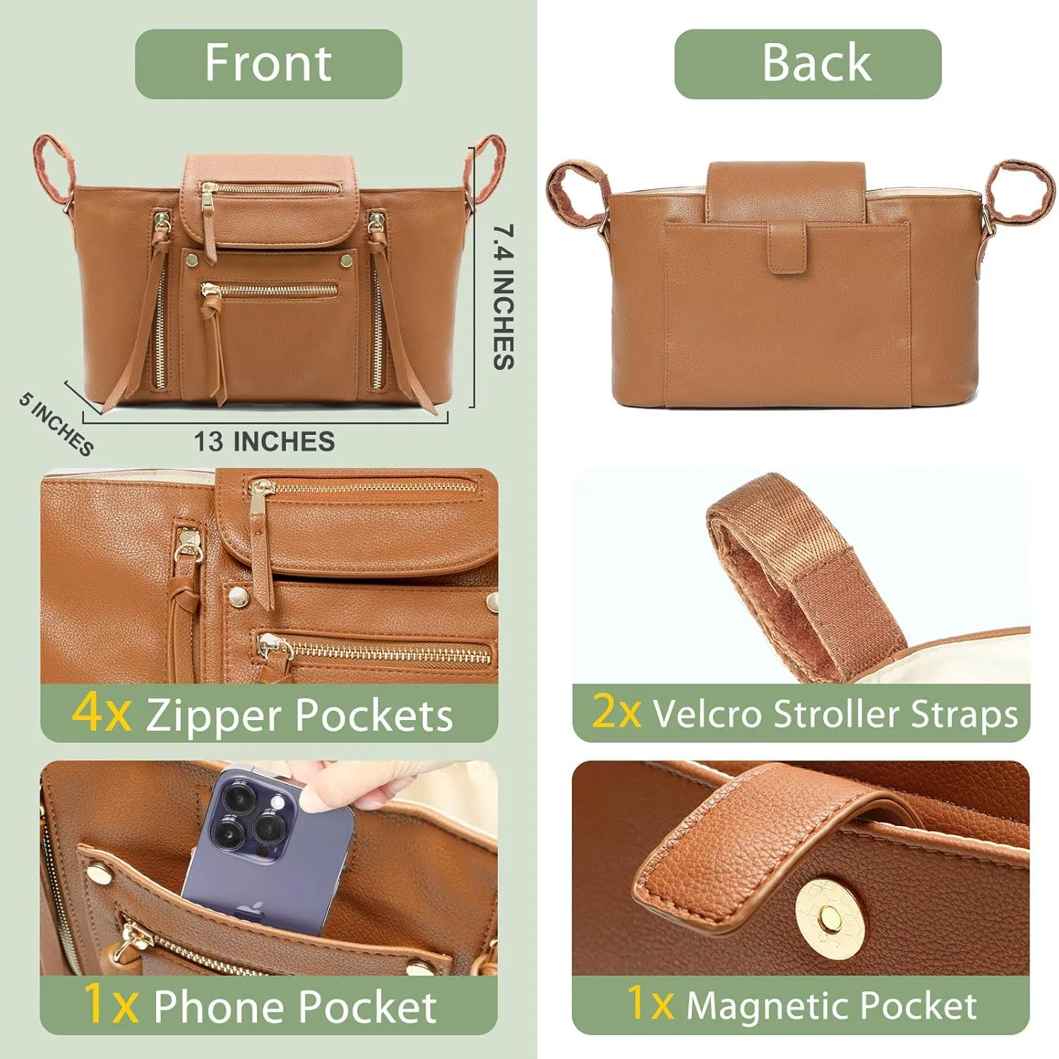 miss fong Stroller Organizer with Insulated Cup Holder Stroller Caddy Stroller Accessory Bag Stroller Storage Stroller Bag with Adjustable Strap to Fit All Strollers (Brown)