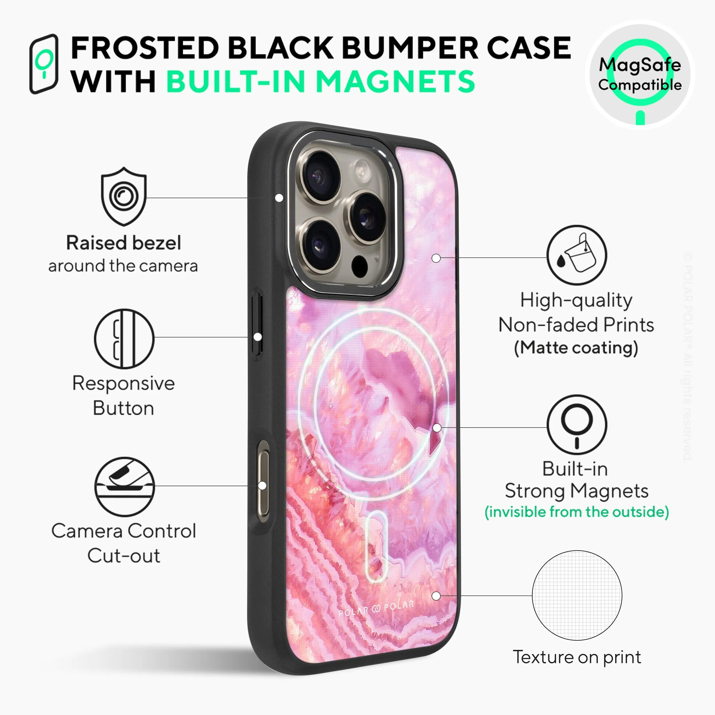 Misty Rose Coral - iPhone 16 Pro Max Frosted Black Bumper MagSafe Case