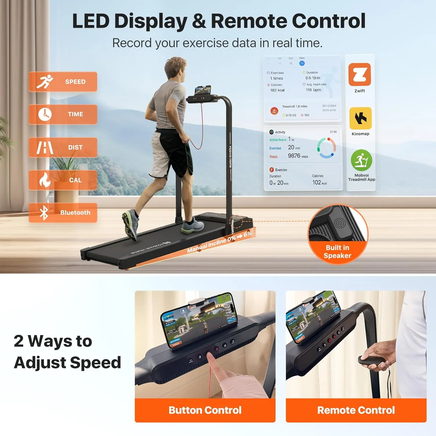 Mobvoi Home Treadmill Walking Pad/SE/Plus 3 in 1 Folding Treadmill Walking Pad 2.5 HP Compact Running Walking Machine with Remote Control for Home Office 265 LBS 7.6 MPH