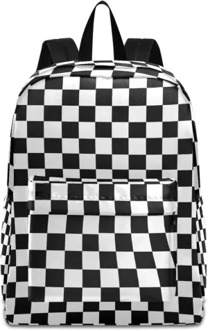 Modern Black White Checks Pattern Large Laptop Backpack,Durable Portable Travel Bag for Boys Girls School Bookbag Work Fit 16.5 Inch Notebook