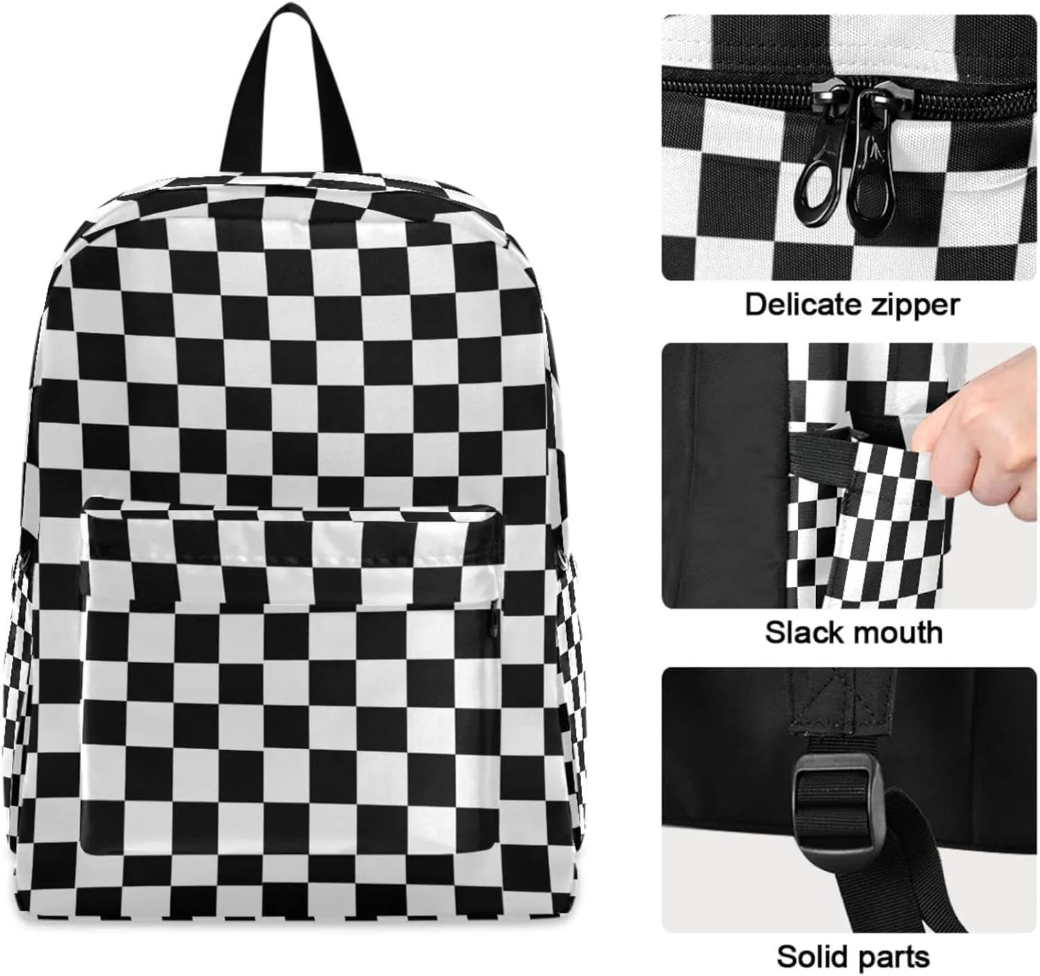 Modern Black White Checks Pattern Large Laptop Backpack,Durable Portable Travel Bag for Boys Girls School Bookbag Work Fit 16.5 Inch Notebook