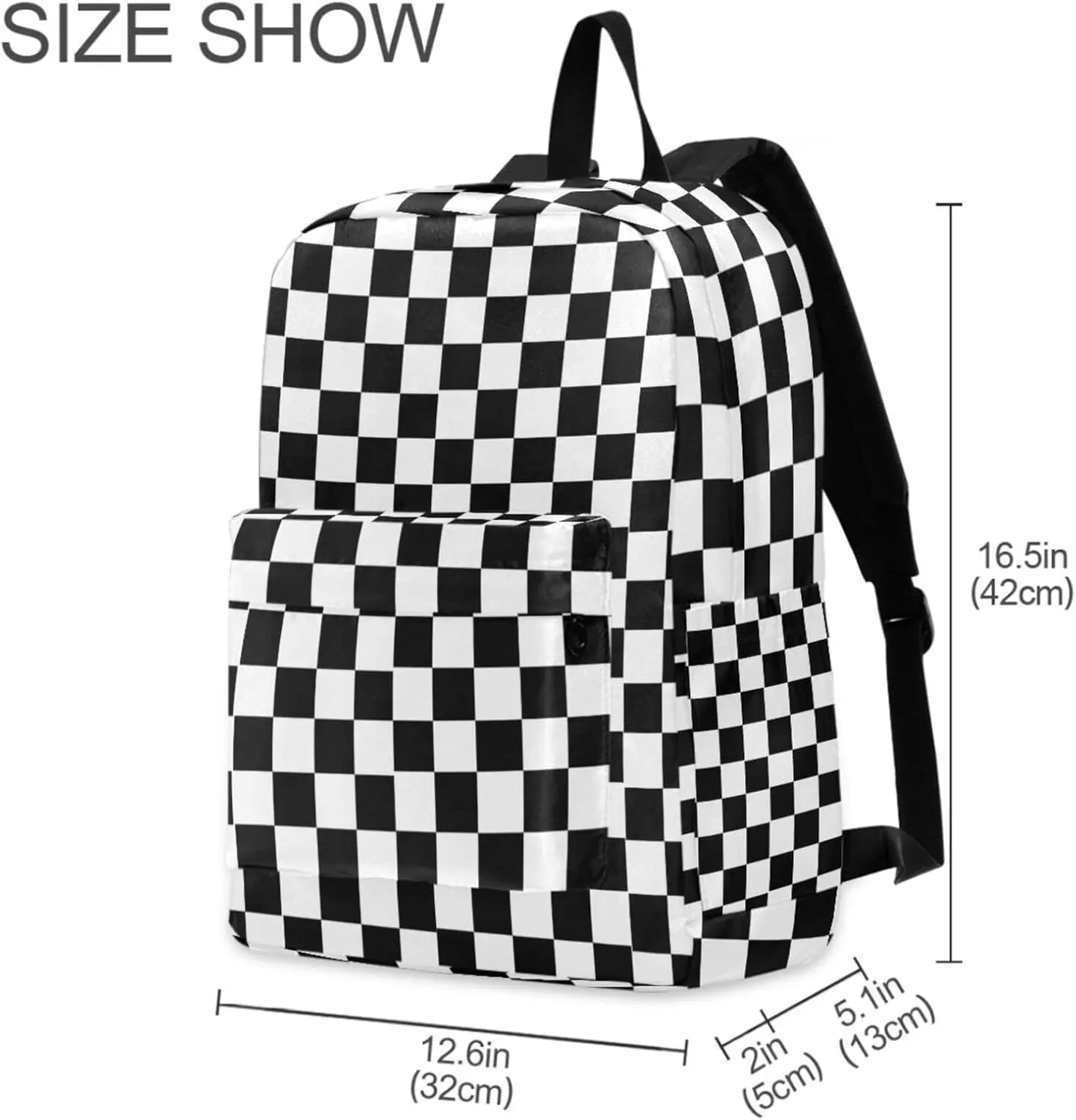 Modern Black White Checks Pattern Large Laptop Backpack,Durable Portable Travel Bag for Boys Girls School Bookbag Work Fit 16.5 Inch Notebook